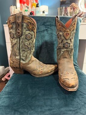 Dan Post Brown and Tan Floral Embroidered Western Boots